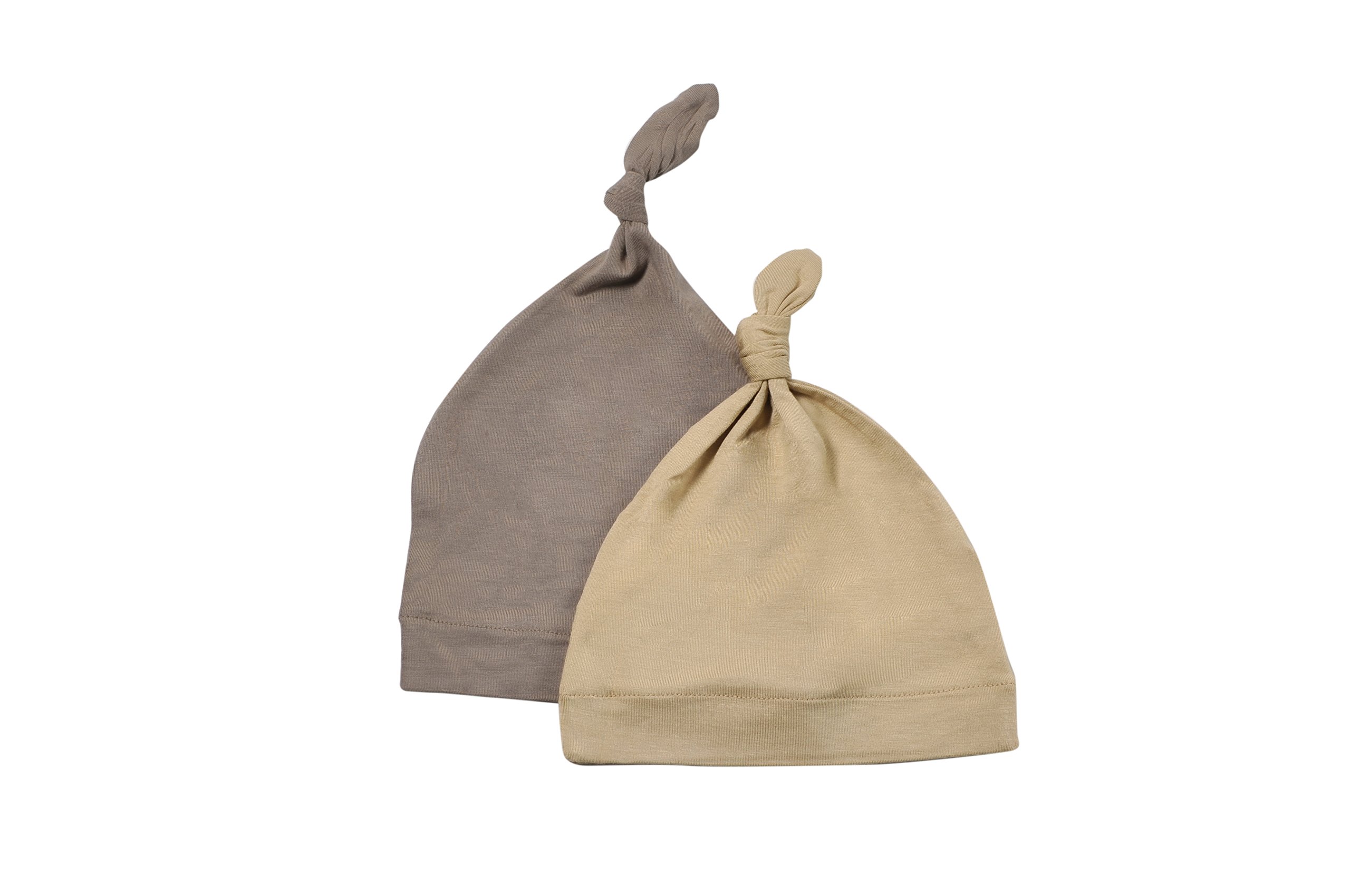 Bamboo Rayon Baby Beanie Hats Soft Knotted Caps - 2 Pack (0-3 Months, Clay/Sand)
