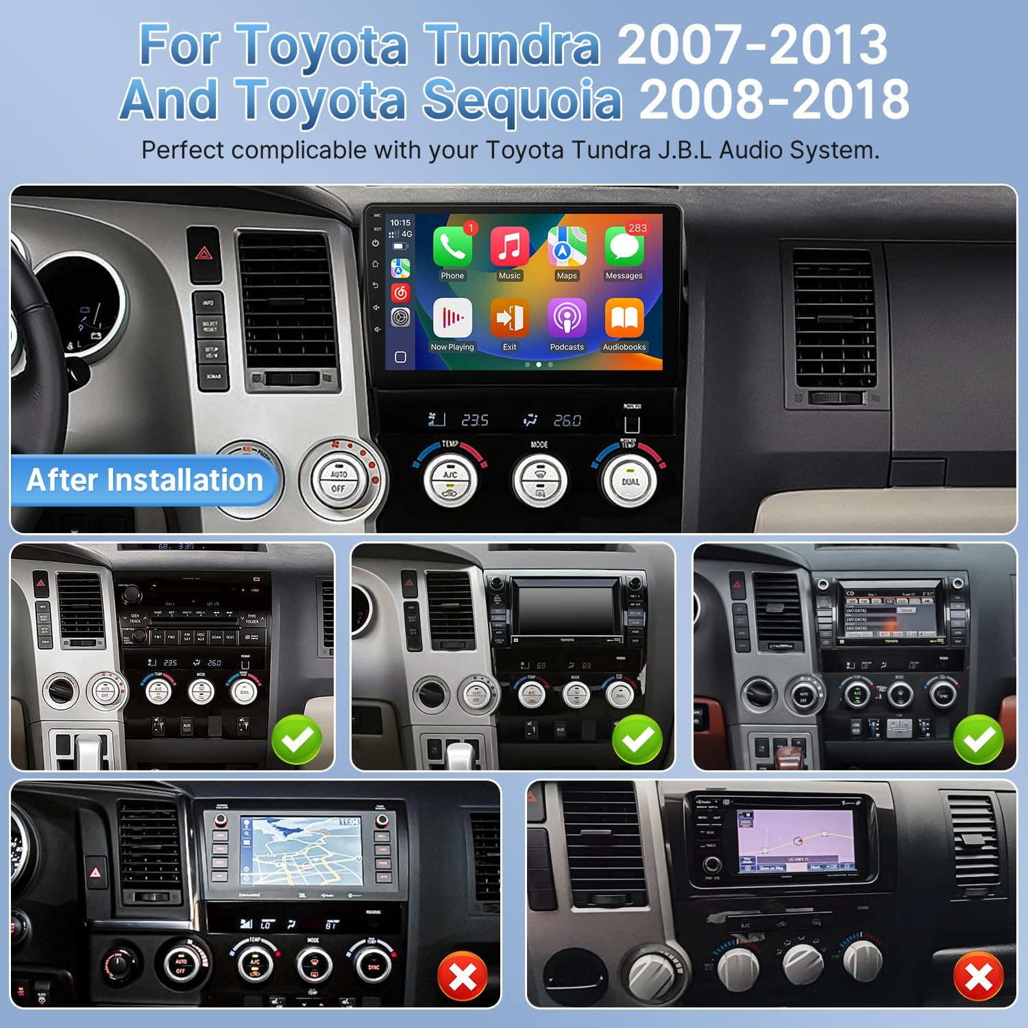 Android 12 Car Stereo for (Fit for J.B.L Version) Toyota Tundra 2007-2013 Sequoia 2008-2018 with CarPlay Android Auto, 10.1 Inch Touch Screen with GPS Navigation Bluetooth WiFi Backup Camera