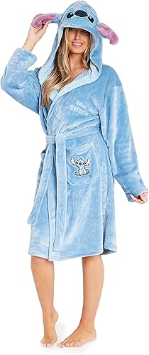 Disney Batas para mujer, batas de baño Lilo and Stitch, bata de baño de forro polar con capucha, poliéster suave