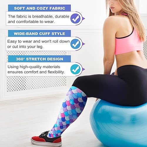 Miniatura 62 de LEVSOX Calcetines de compresión de talla grande para mujeres y hombres, pantorrilla ancha, extra grandes, 15-20 mmHg, hasta la rodilla, calcetines 3