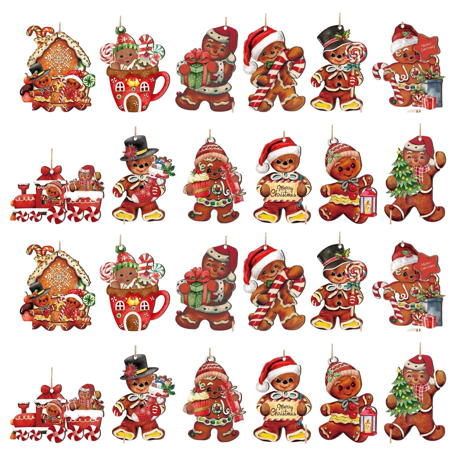 Qusinfc 24Pcs Wood Biscuit Hanging Ornament Christmas Tree Decorations for Door Wreath Mantels Shelf Indoor and Outdoor Vintage Christmas Tree Decorations