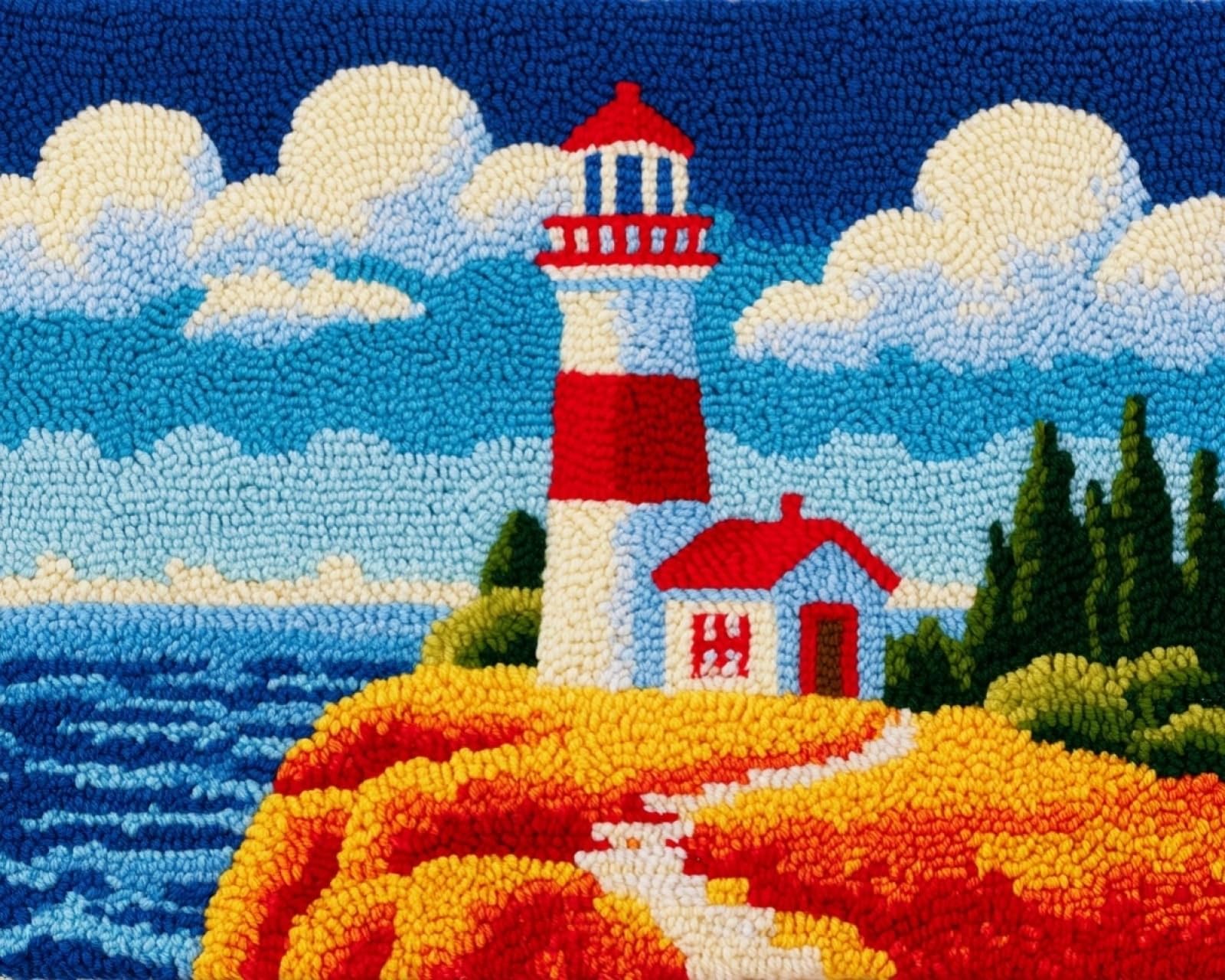 Wallphantom Lighthouse Landscape Latch Hook Rug Kits For Adults Beginners,