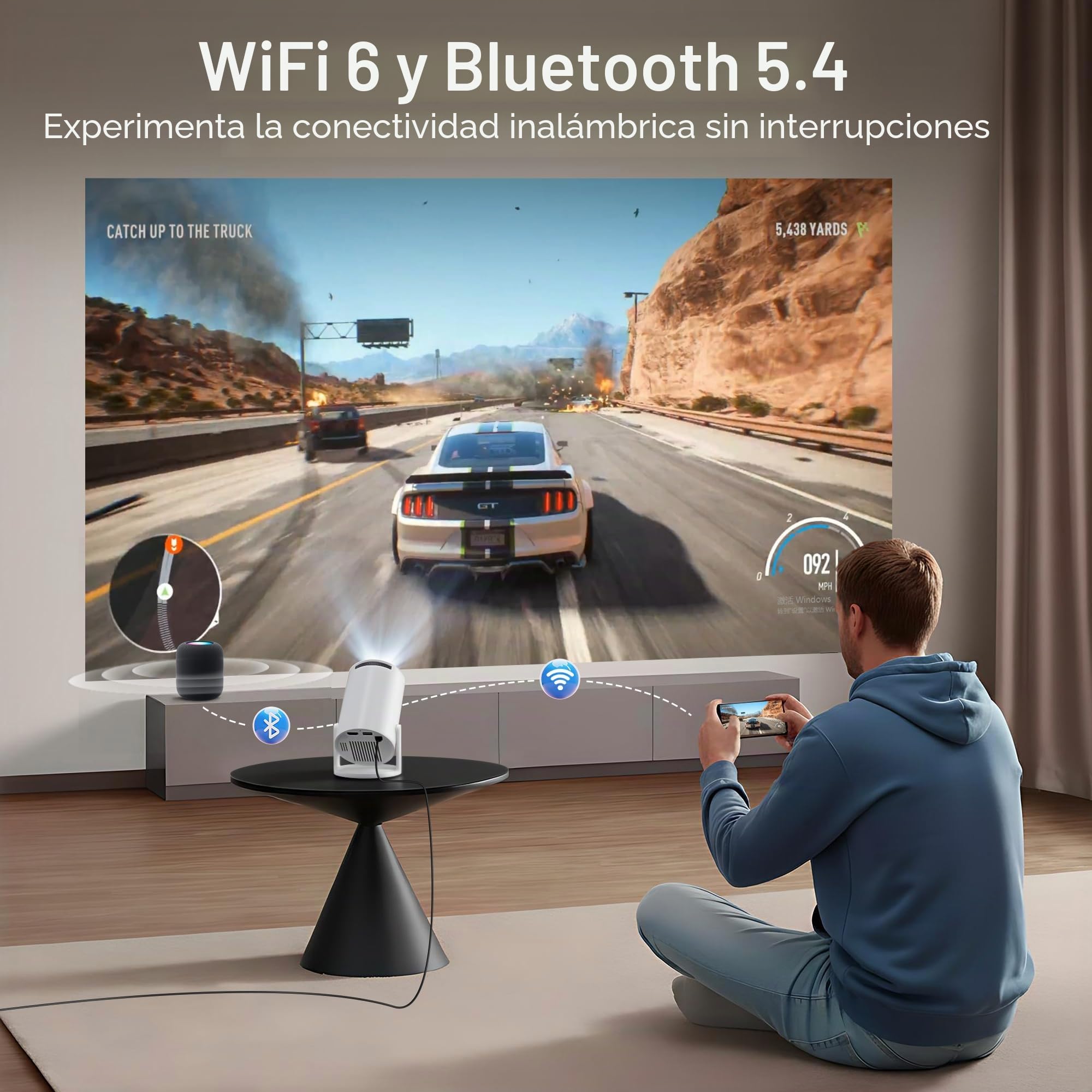 [Auto Keystone] Proyector Inteligente con Wi-Fi 6 Bluetooth 5.4, 4K Soporte, Android 14, Apps Integradas, Mini Proyector Portatil Compatible con HDMI/iOS/Android/US LYNCAST HY300 Pro