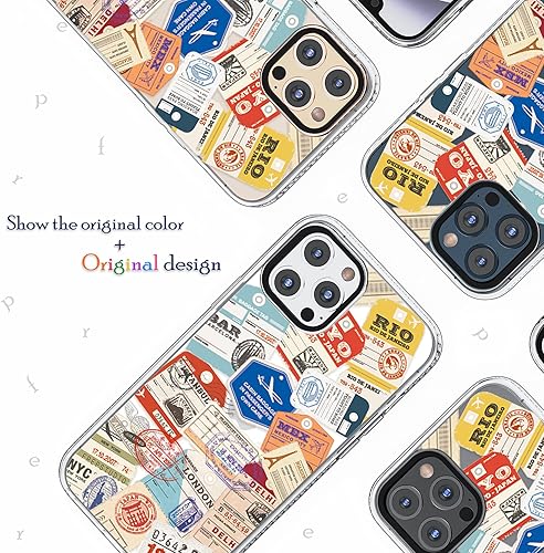 Miniatura 3 de Funda transparente compatible con iPhone 13 Pro de 6.1 pulgadas 2021, tarjeta de embarque, elegantes etiquetas de aerolínea, sellos de viaje, para