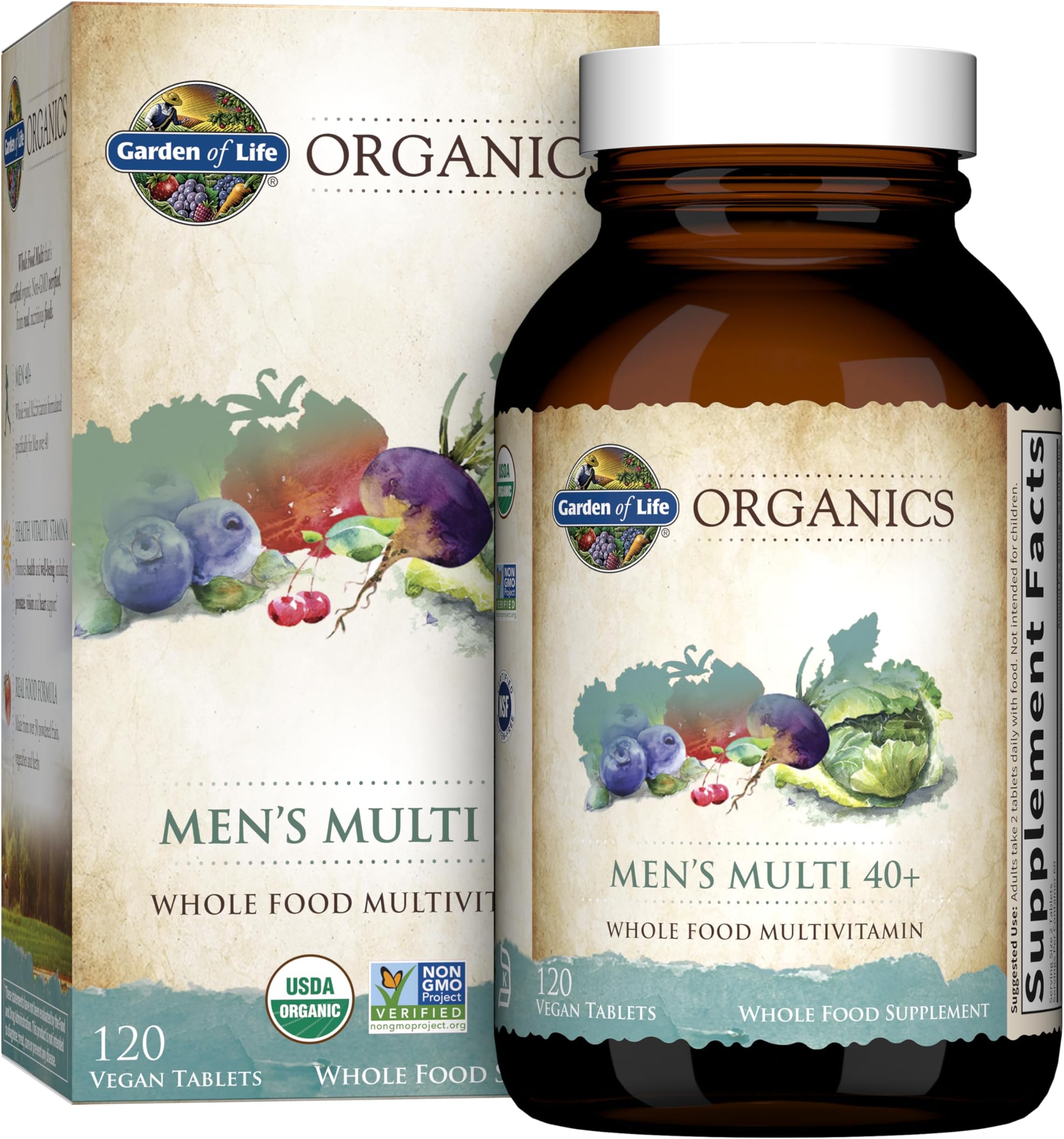 Garden of Life mykind Organics Whole Food Multivitamin for Men 40+, Vegan Mens Multi for Health & Well-Being Certified & Minerals for Men Over 40 Mens Vitamins, 120 Tablets