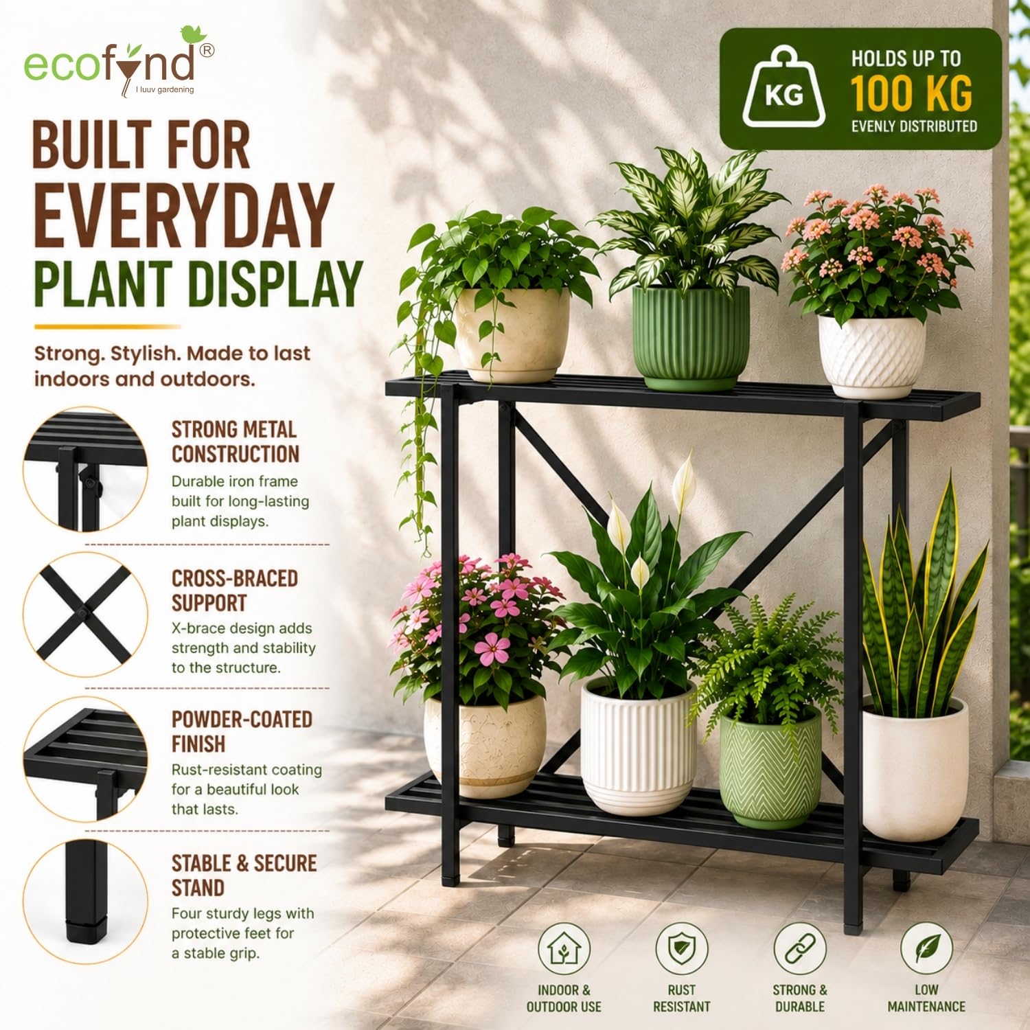 Adam Plant Stand - 2 Tier Iron Flower Pot Stand -7