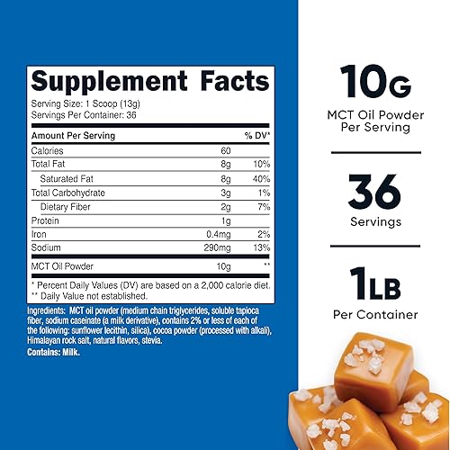 Miniatura 2 de Nutricost Aceite en polvo MCT prémium (1 libra) (carmelo salado) – Lo mejor para dietas cetogénicas, cetosis y cetogénicas – sin OMG y sin gluten,