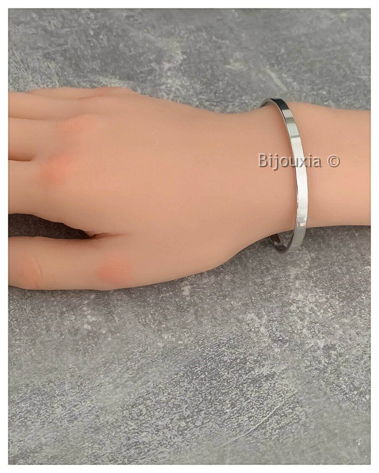 Bracciale rigido aperto in argento massiccio 925/1000 rodiato, diametro 6,5 cm, unisex, Taglia unica, Argento sterling Metallo Argento
