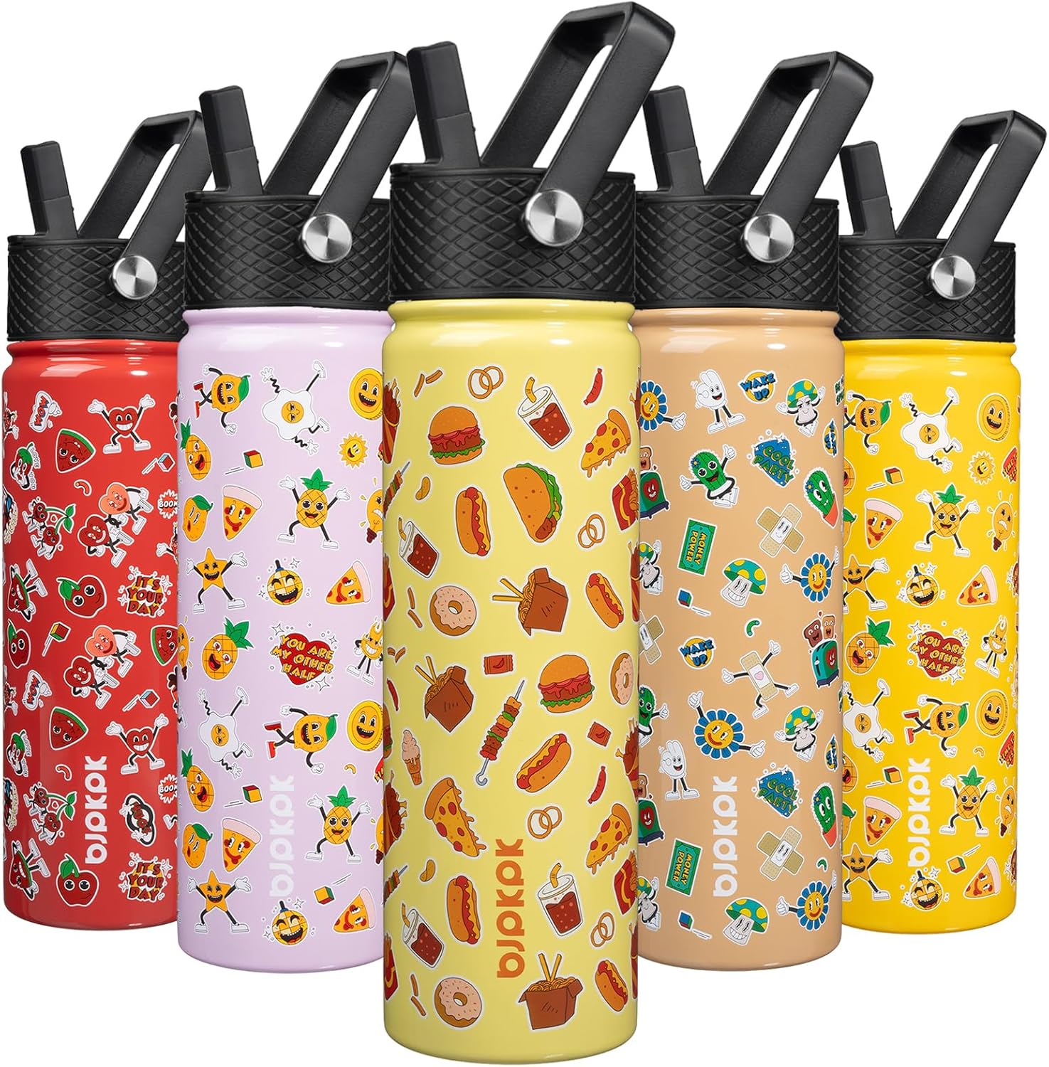 BJPKPK Insulated Water Bottle with Straw Lid, 22 oz Stainless Steel Metal Water Bottles, Reusable Leak Proof BPA Free Water Bottles, Cups, Thermo, Yummy