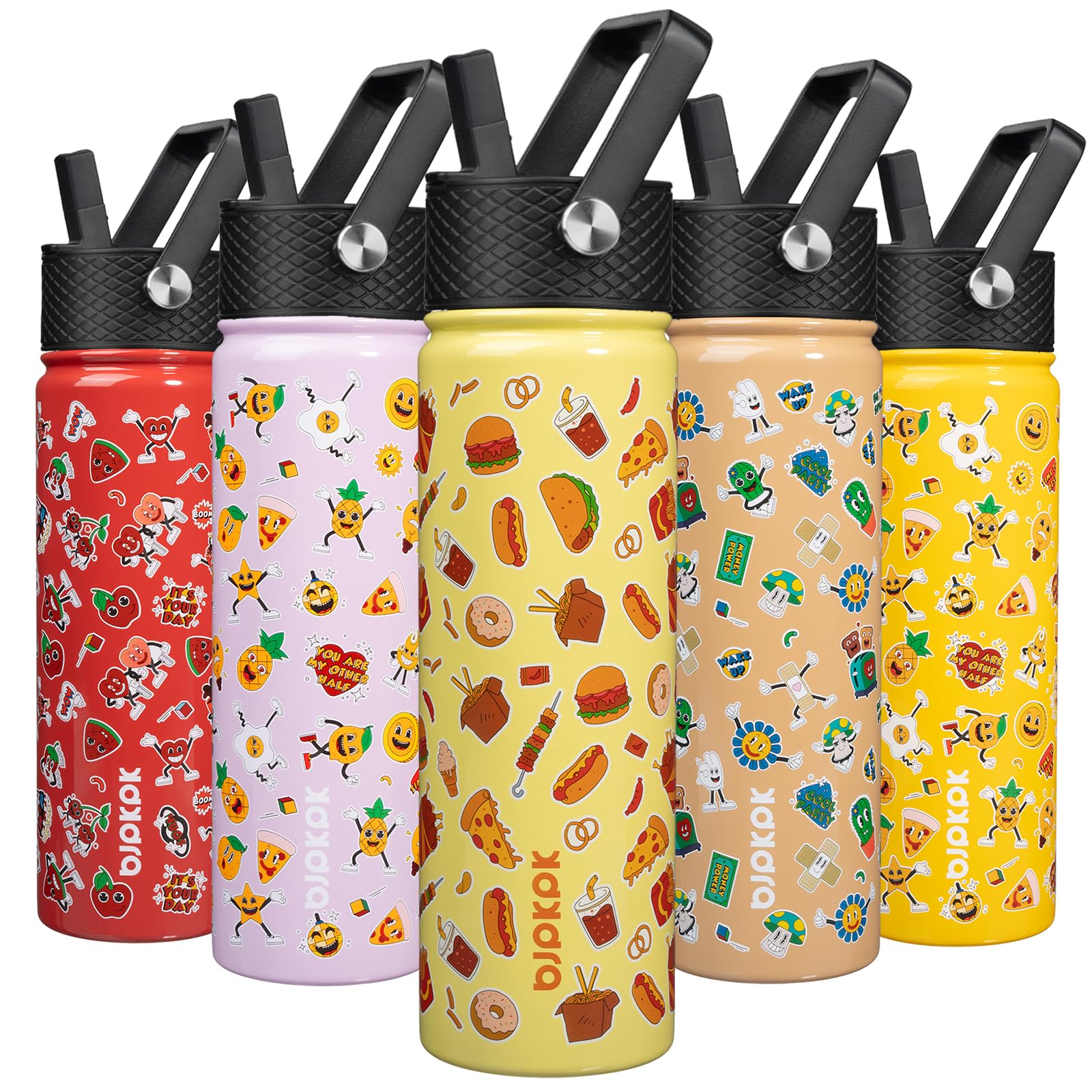 BJPKPK Insulated Water Bottle with Straw Lid, 22 oz Stainless Steel Metal Water Bottles, Reusable Leak Proof BPA Free Water Bottles, Cups, Thermos, Yummy