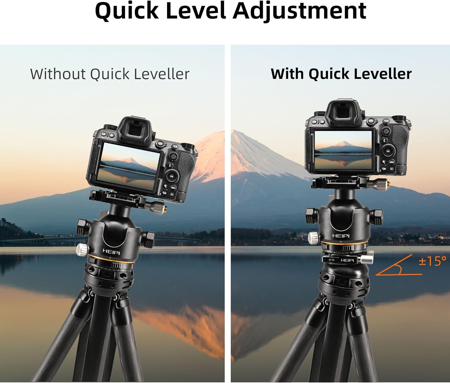 HEIPI TP75 Tripod Leveling Base for Camera Quick Tripod Head Plate with +/-5° Tilt Bubble Level 360 Rotation Base Aluminum Alloy 3/8" Screw Compatible with DSLR Cameras and Video Head, Gimbal Heads