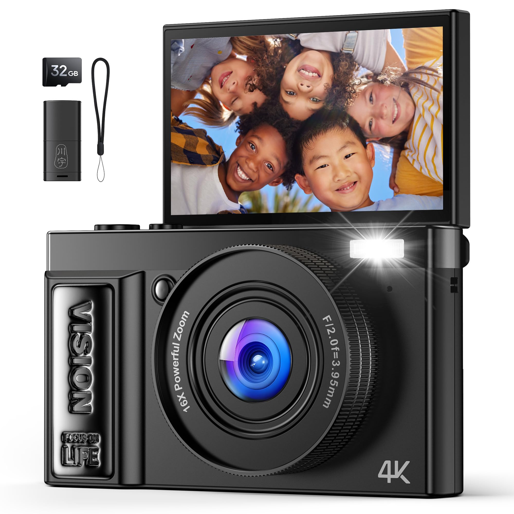 Digital Camera 4K: 64MP Cameras for Photography Vlogging - 16X Zoom Photo Camera Gifts for Teens Ages 8 9 10 11 12 13 14 15 16 17 18-180°Flip Screen Cámara - Point and Shoot Digital Cameras-picture-21
