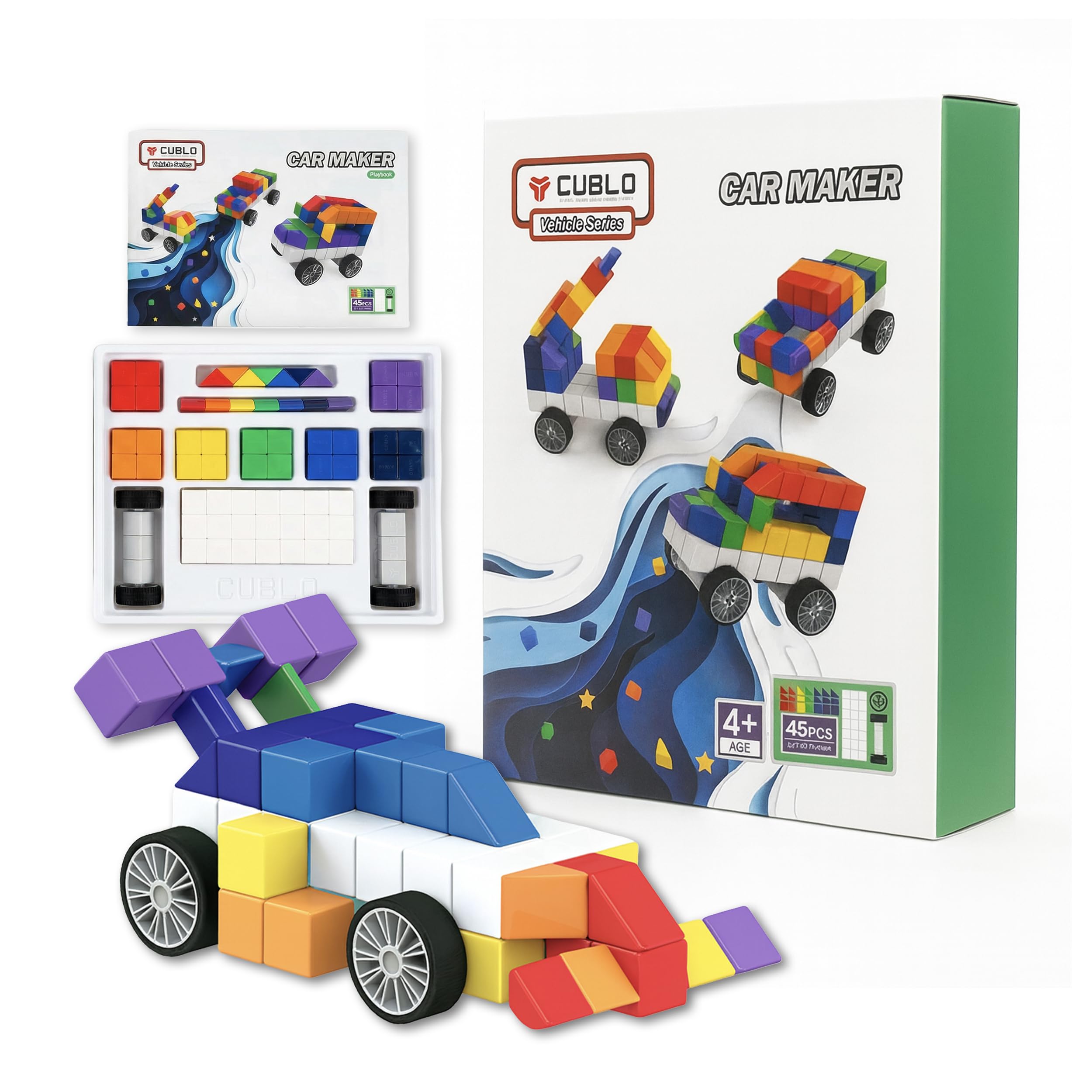 Magic Cube Car Maker, serie de coches con bloques magnéticos para diversión y educación de los niños, incluyendo bloques cuadrados, triangilares y semicirculares con bloques de panel y bloques