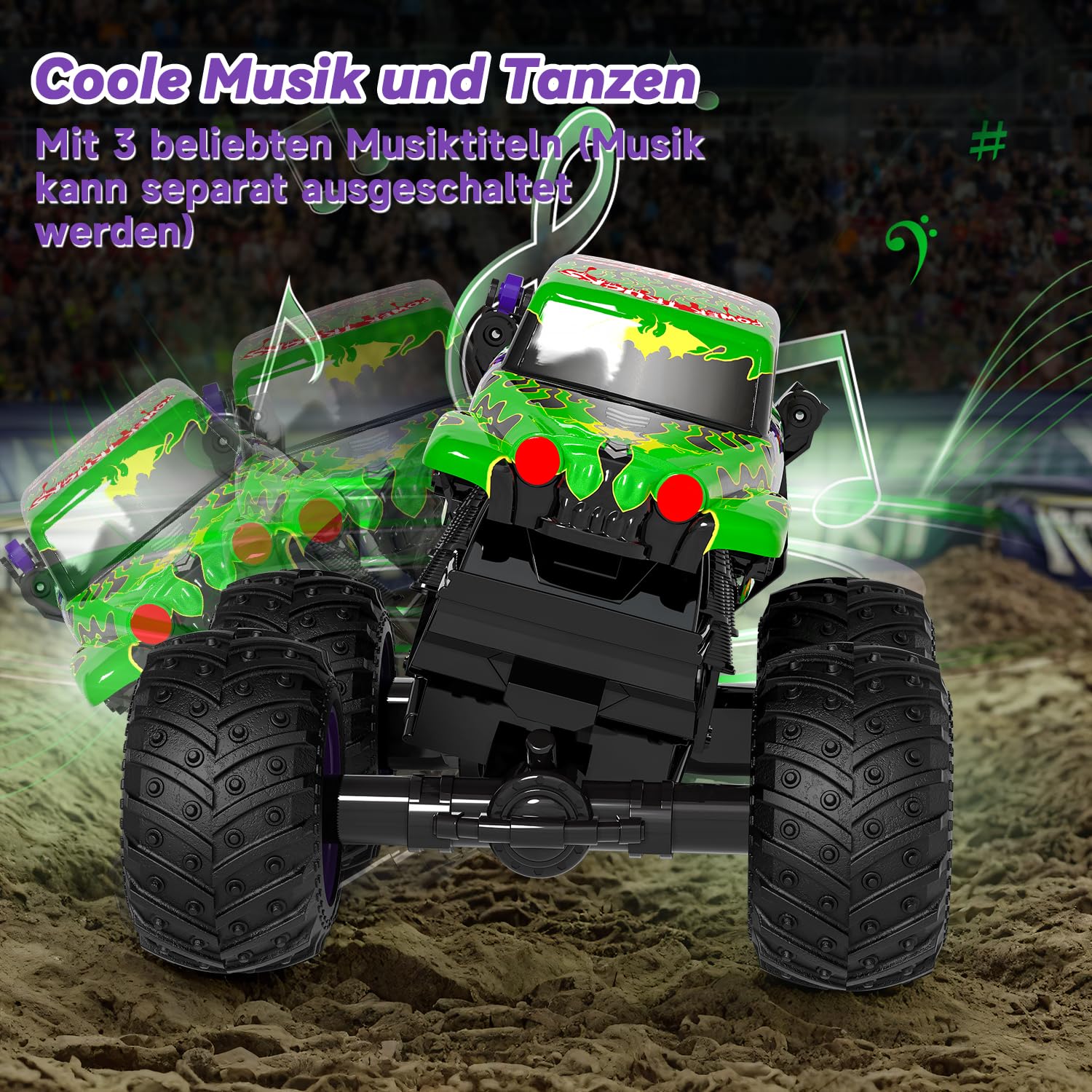 Monster Truck Telecomandato, 20 km/H Macchina Telecomandata con Luce e Musica, 2,4 GHz Macchina Telecomandata per Bambinicon Rotazione di 360° e Acrobazie, Regali per Bambini di 3, 4, 5 e 6 Anni