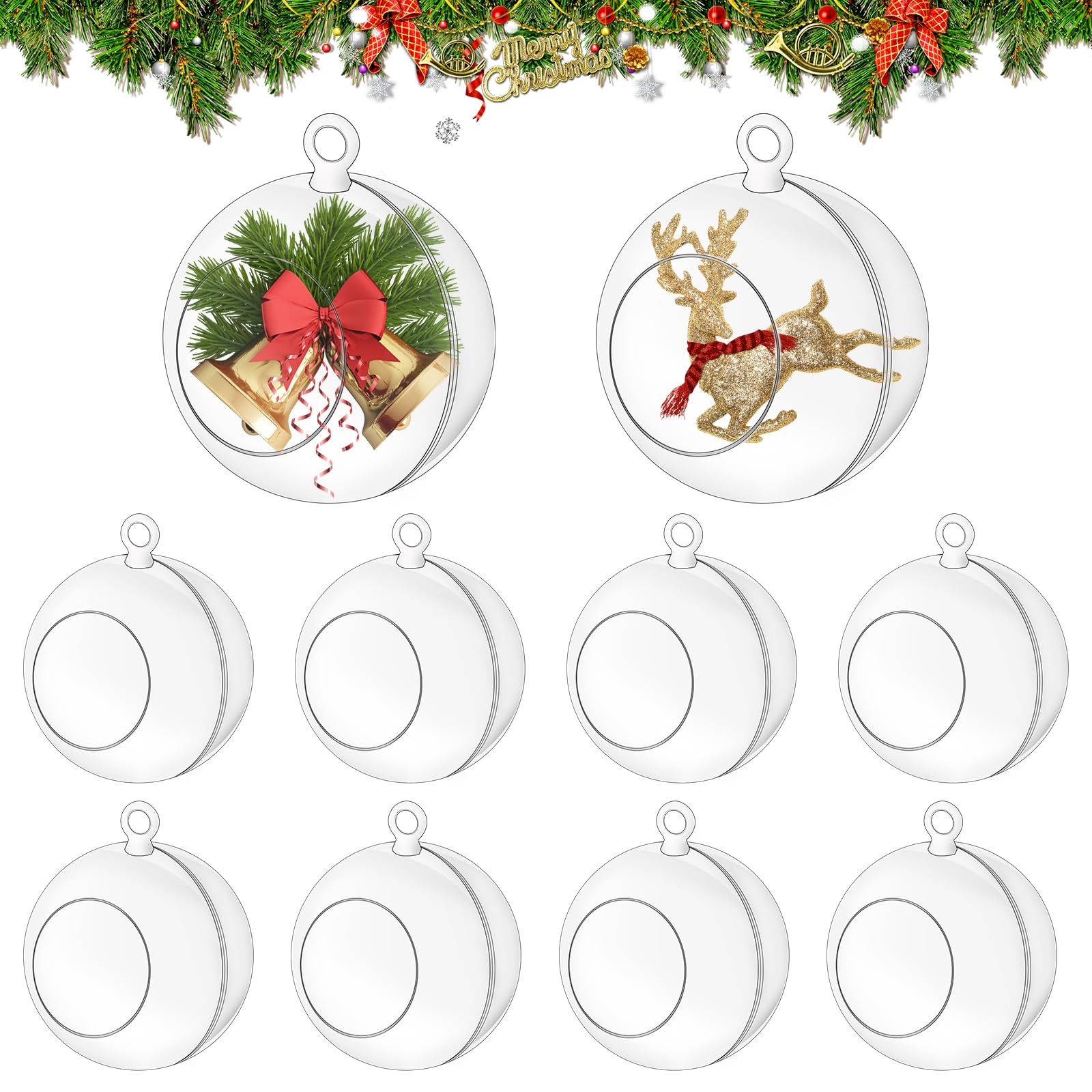 10 Pcs Hanging Globe Tealight Holders Acrylic Fillable Ball Ornaments Clear Plastic Terrarium Globe Hanging Tea Lights Candle Holder for Party Wedding Centerpiece Christmas Home Decorations