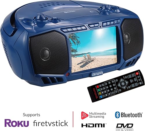 Miniatura 3 de Aiwa Boombox portátil, sonido cristalino con 3W x 2 altavoces y función de bajos, con una pantalla LCD de 7 pulgadas, conectividad Bluetooth, radio