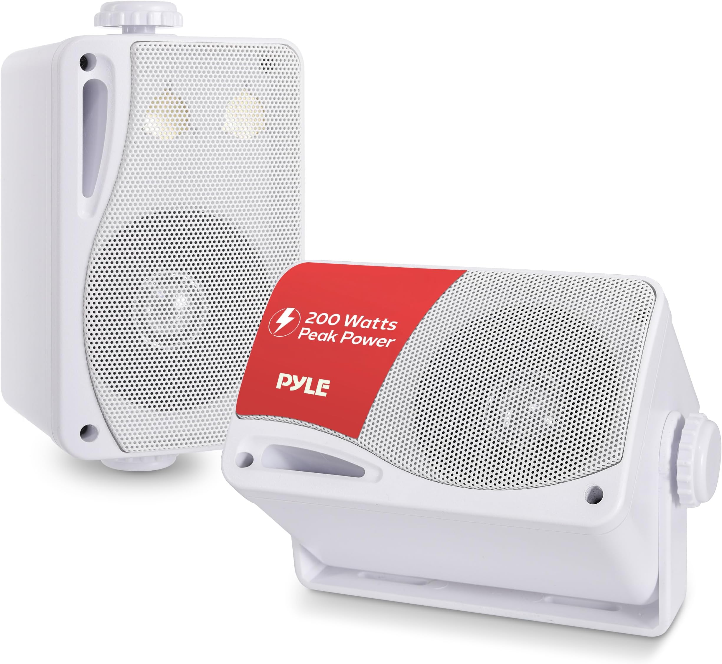 Pyle 3-Way Indoor & Outdoor Box Speaker System - 3.5" 200 Watt Compact Wall Mount Speakers for Home, Patio, Deck, Garage, Poolside, or Studio Use - Dual Speaker Set - PLMR24 (White)
