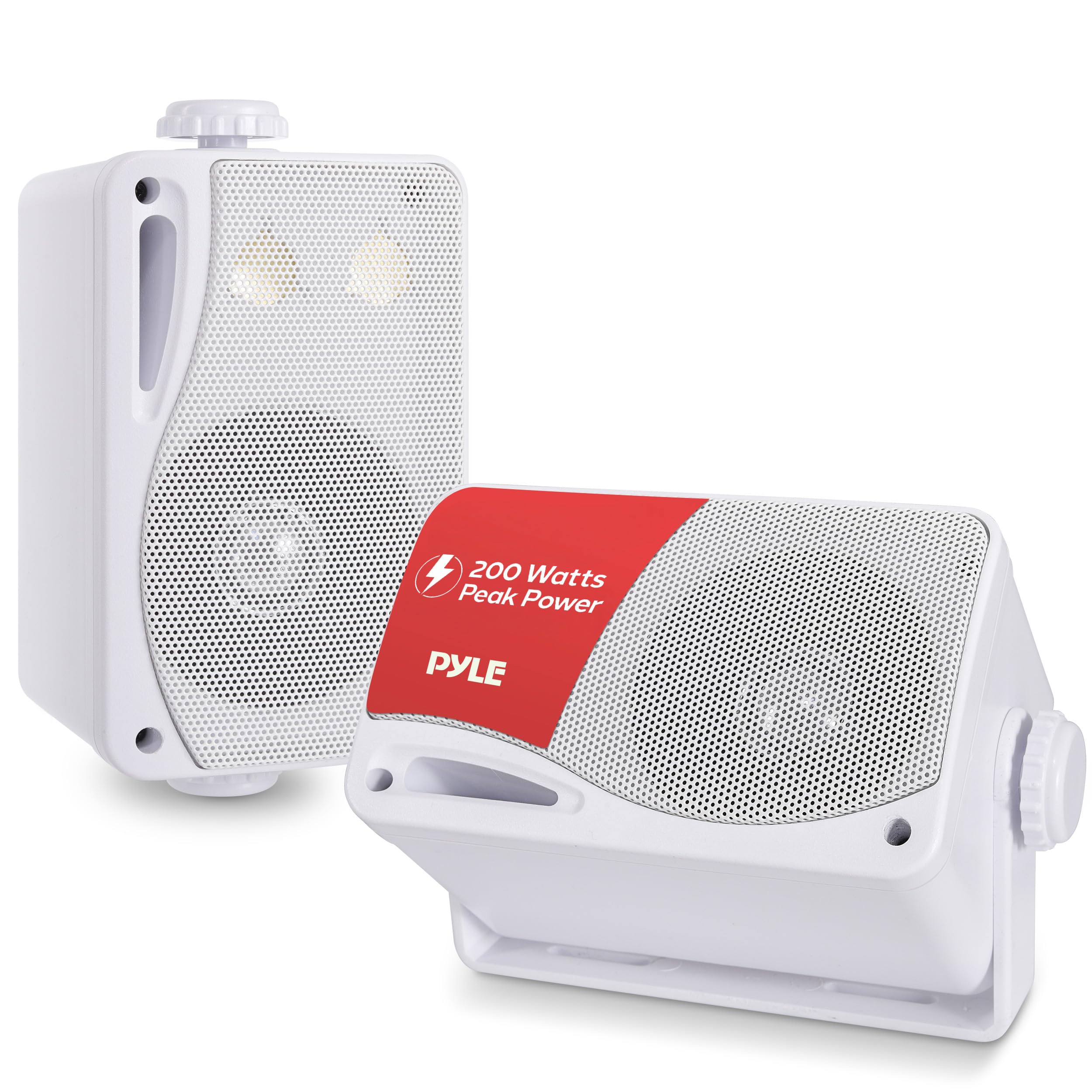 Pyle 3-Way Weatherproof Outdoor Speaker Set - 3.5 Inch 200W Pair of Marine Grade Mount Speakers - in a Heavy Duty ABS Enclosure Grill - Home, Boat, Poolside, Patio, Indoor Outdoor Use -PLMR24 (White)