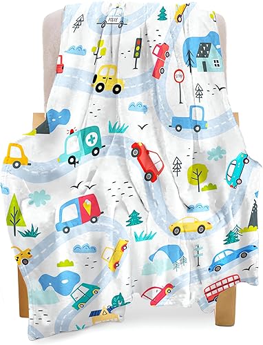 Miniatura 7 de Manta de construcción de 50 x 60 pulgadas manta de forro polar para niños y niñas aviones camiones coches manta de edredón impresa  Bonita manta de