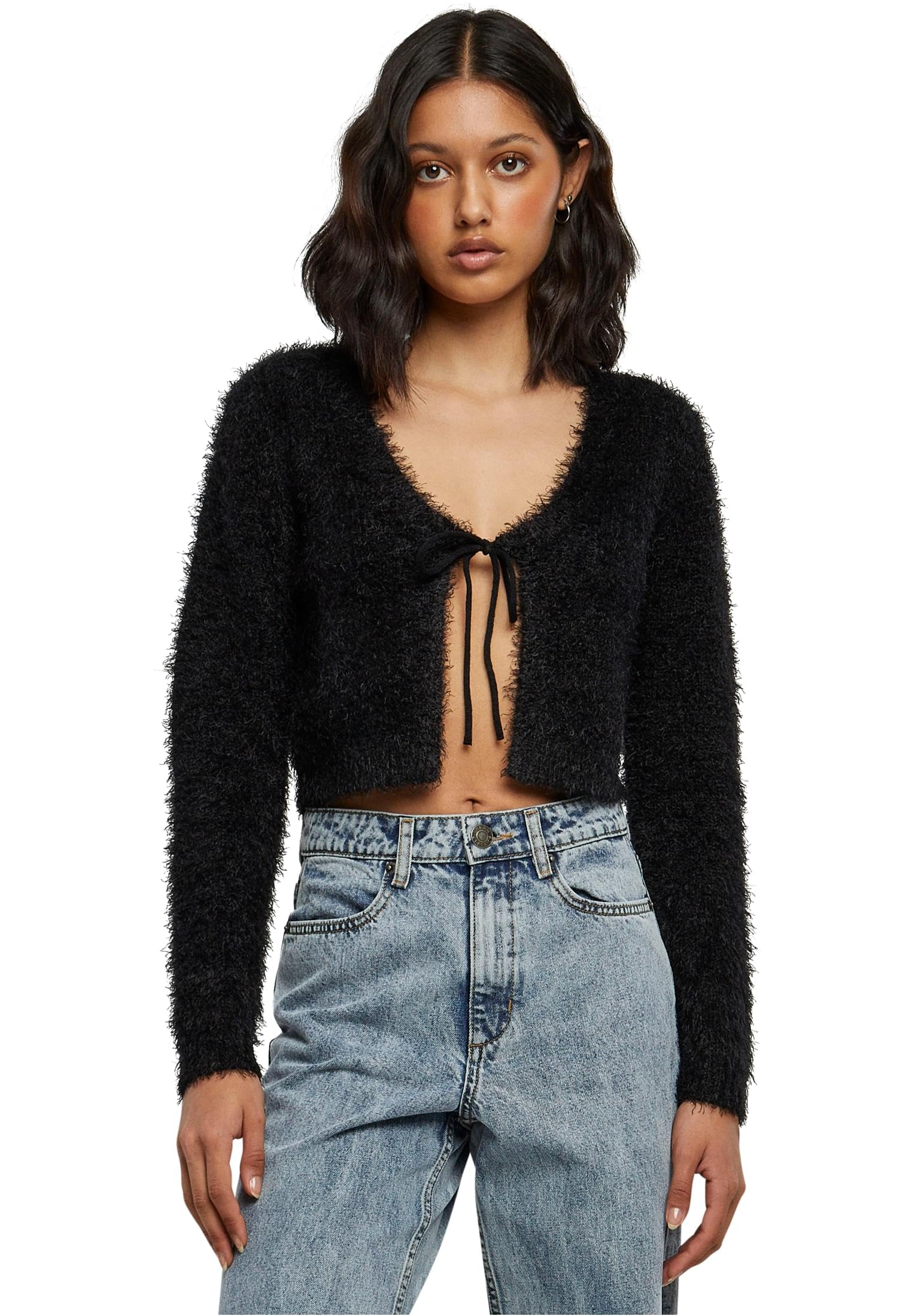 Urban Classics Damen Ladies Tied Cropped Feather Cardigan