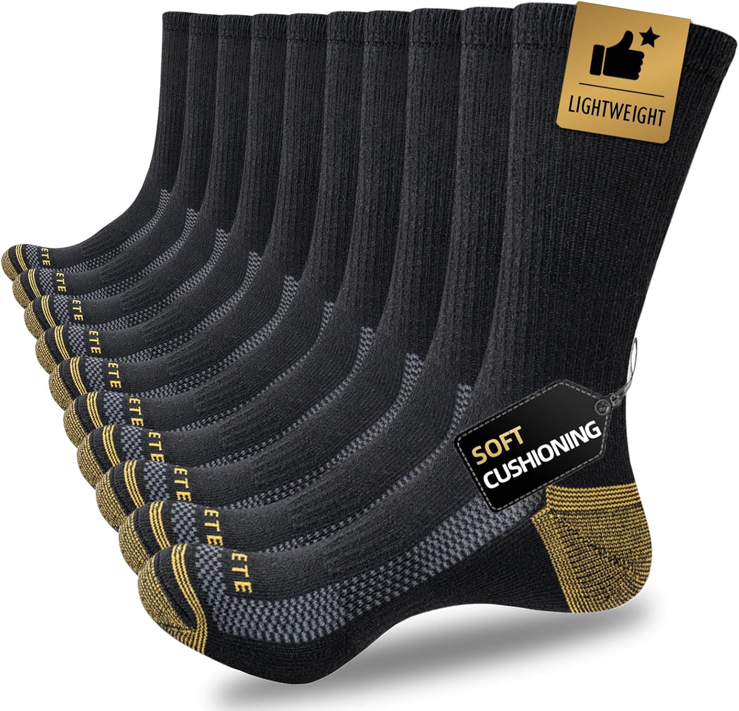 JOYNÉE 5/10 Pair Mens Lightweight Breathable Cushioned Athletic Crew Socks for Men Moisture Wicking Work Running Size 9-12-15