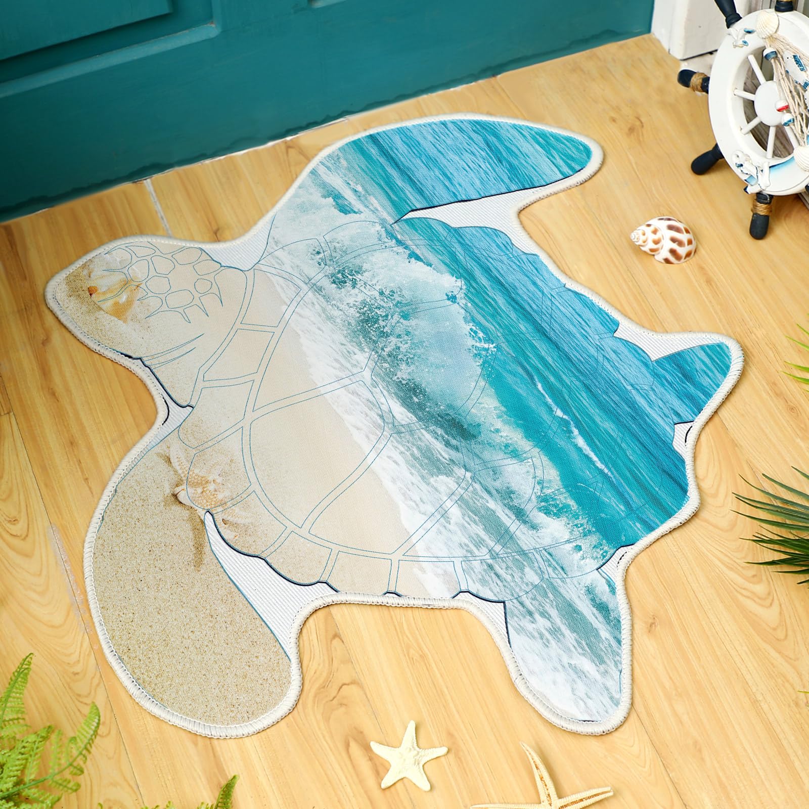 ShellweiSummer Turtle Bath Mat Hawaii Bathroom Rug Machine Washable Turtle Rugs Absorbent Soft Summer Non Slip Floor Carpet for Kitchen Shower Bedroom Entrance Accessories, 25.2 x 23.62 Inches