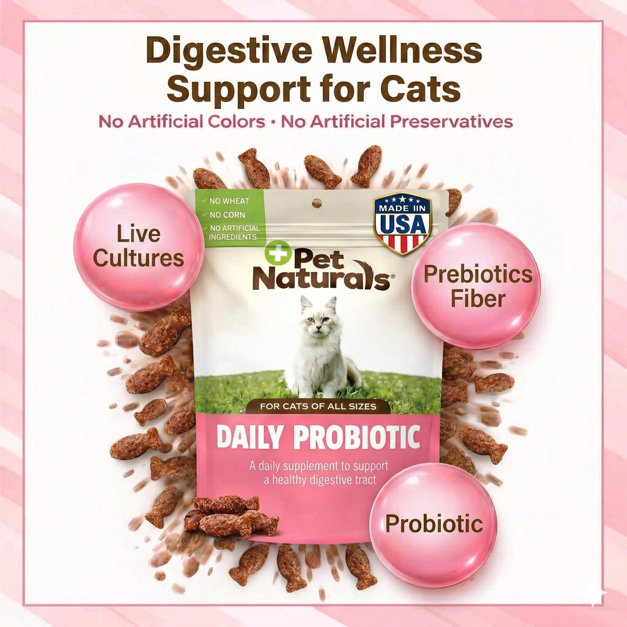 Pet Naturals Probiótico Diario para Gatos, 30 masticables, suplemento de Apoyo digestivo e inmunológico para Gatos