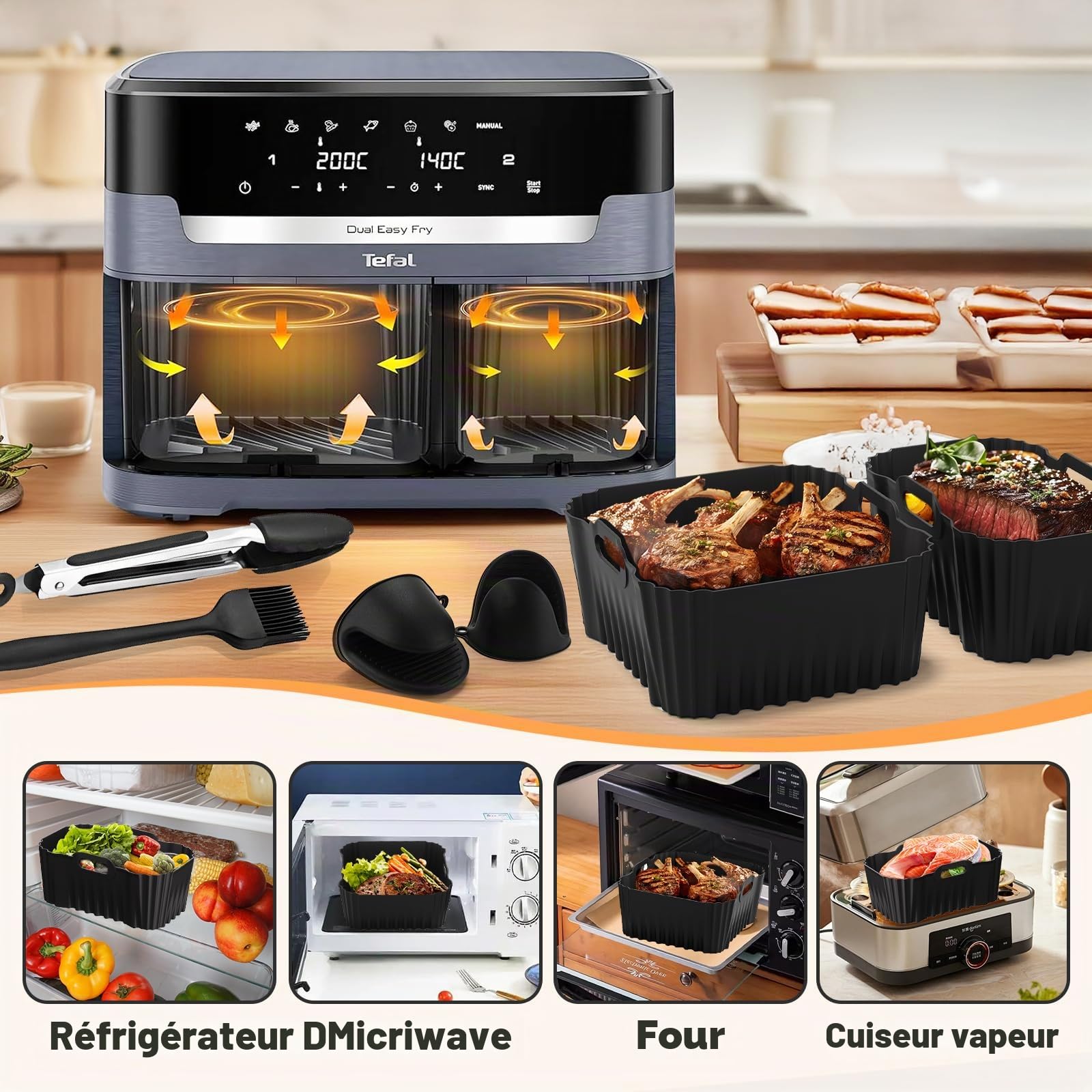 Accessoires Air Fryer pour air fryer moulinex xxl 11L, Moule Silicone Air Fryer moulinex avec Grille Air Fryer, Grille de Toast, Moule à gâteau pour Moulinex EZ942B
