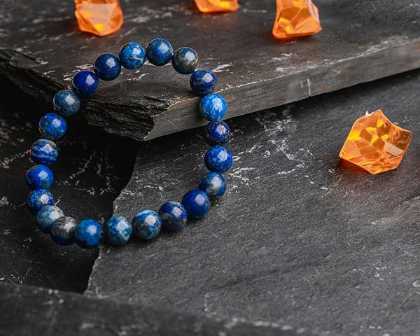 VERTIGE Bracelet de lithothérapie LAPIS-LAZULI, Pierres Naturelles Minérales 8mm, Source de bien être et Physique, Apporte TRANQUILLITÉ et LUCIDITÉ, Aide à canaliser son STRESS,Femme/Homme - 4