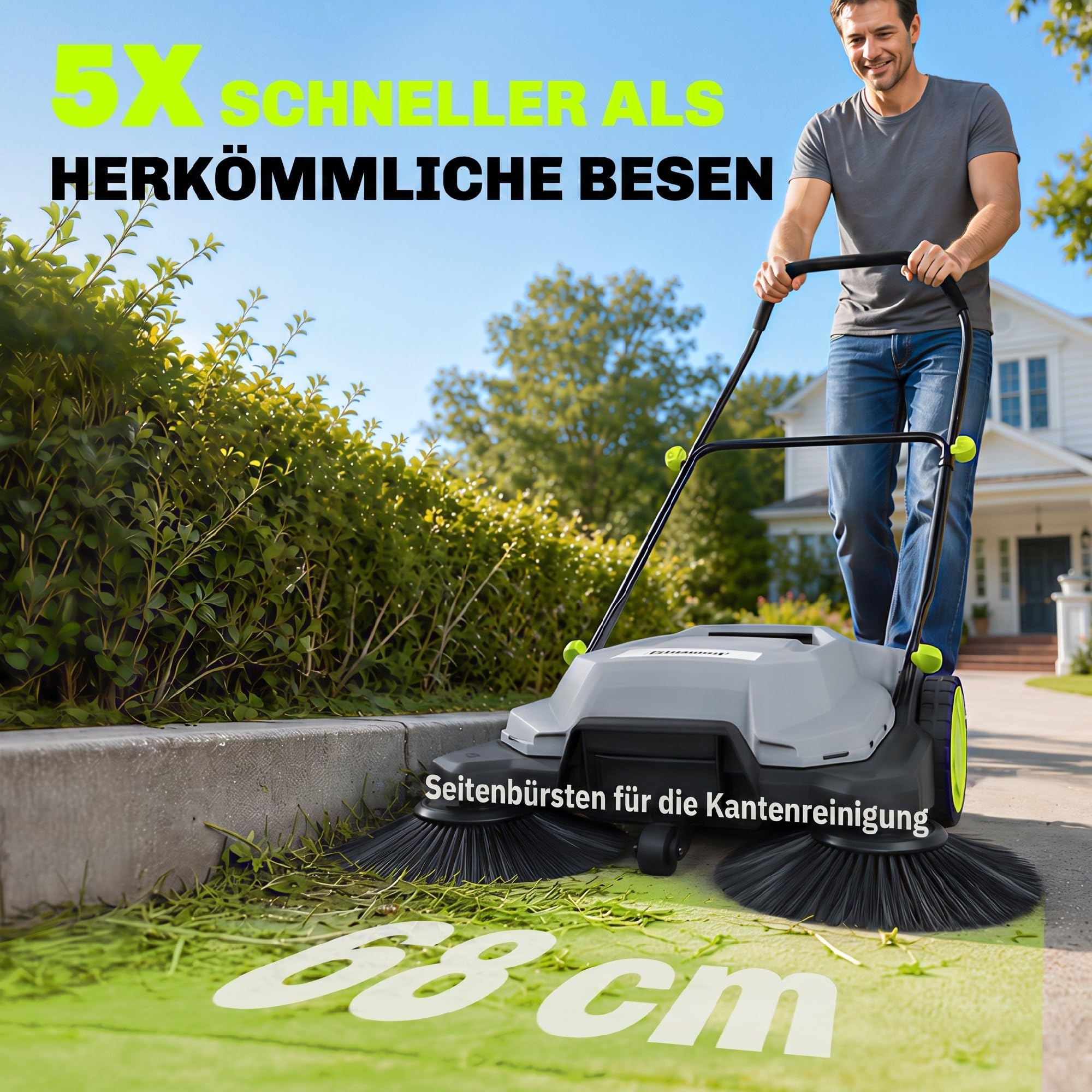 Outsunny Kehrmaschine manuell 68 cm Kehrbreite 24 L Schmutzbehälter