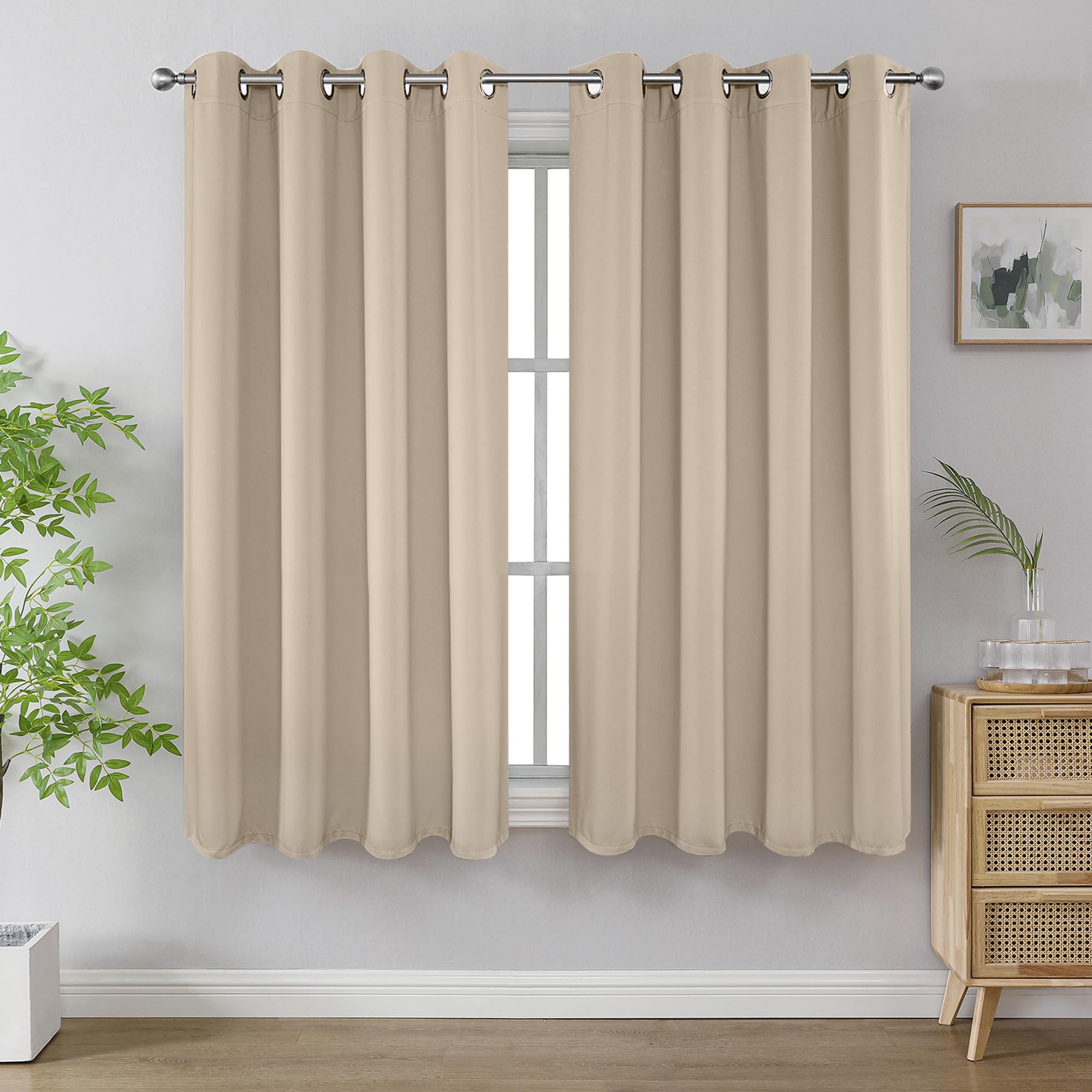 Joydeco Blackout Curtains 63 Inch Length 2 Panels Set, Thermal Insulated Long Drapes 2 Burg, Room Darkening Grommet Curtains for Living Room Bedroom Window