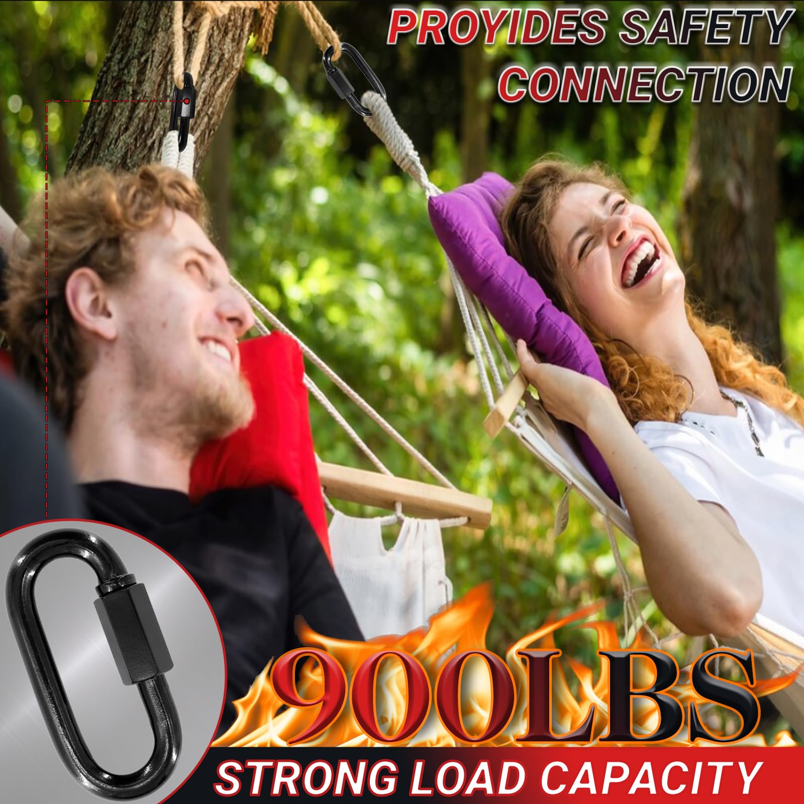 Lot de 50 maillons rapides de chaîne de 5,8 cm, petit mousqueton noir de 6,35 mm, capacité de 408,2 kg, connecteur de chaîne antirouille haute résistance pour porte-clés, camping, sac à dos, laisse