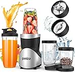Ganiza Smoothie Blender, 900W Blenders for Shakes and Smoothies, 15-Piece Personal Blender and Grinder Combo for Kitchen, Smoothies Maker with 4 BPA-Free Portable Cup, Nutritious Recipe