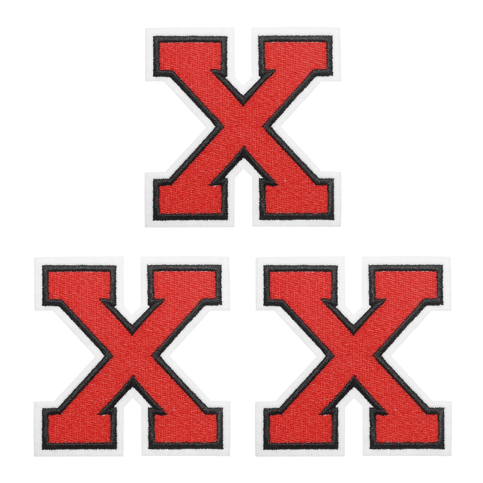 PATIKIL Iron on Letter Patches, 3 Pack Chenille Letter Patches Embroidered Patch for Repairing Jeans Clothing Bags Hats Shirts Craft, Red Alphabet X