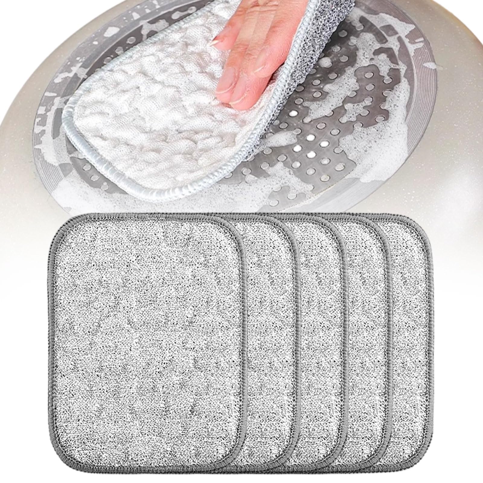 SNBUHA 5 Pcs Wire Dishwashing Rags for Wet and Dry, Reusable Round Double-Layer Miracle Cleaning Cloths, Non Scratch Wire Dishcloth for Kitchen Sinks Pots Pans Cookware and Dishes, 16x12cm