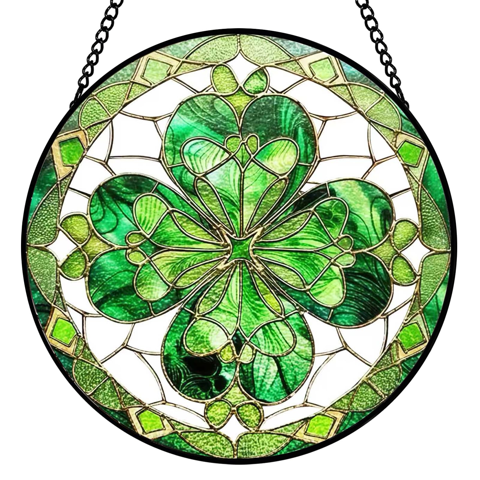 Four-Leaf Clover Suncatcher Stained Glass Window Hanging - 8 Inch Green Clover Sun Catchers Shamrock Suncatchers for Windows Hanging - St Patricks Day Decorations Glass Panel Irish Gift for Women Men-image-44