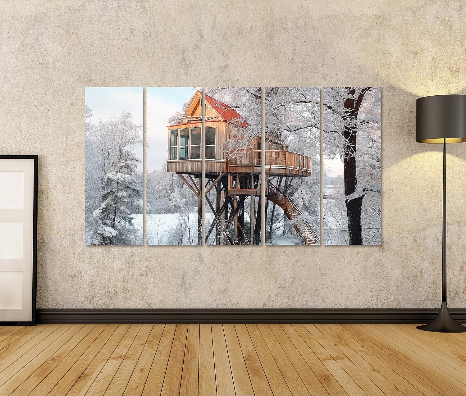 islandburner cuadro sobre lienzo casa del árbol en el bosque invernal de Finlandia fotografía exterior imágenes murales carteles