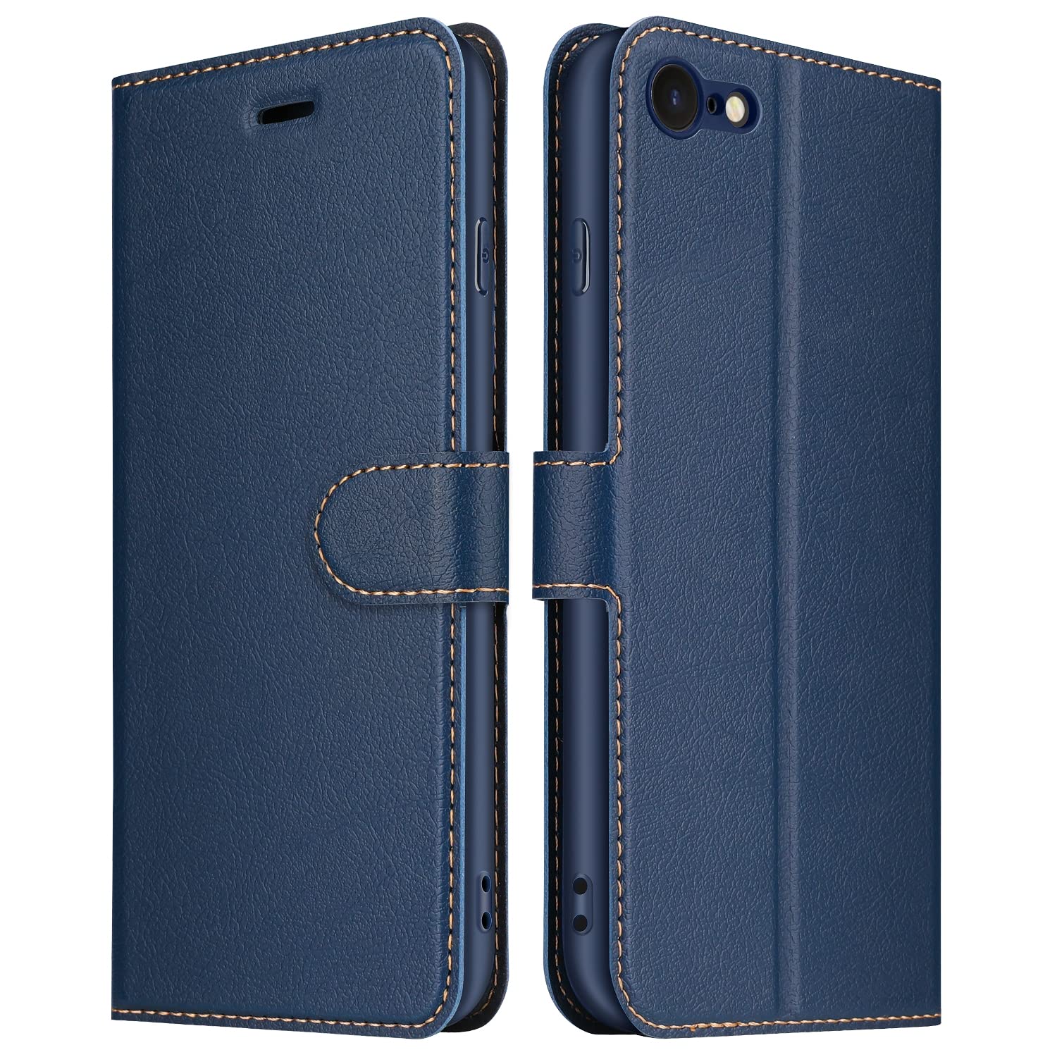 ELESNOWCase for iPhone SE 2022 / SE 2020/7 / 8, Premium Leather Wallet Flip Cover [Full Lens Protection] [Magnetic Closure] Compatible with Apple iPhone SE 2022 / SE 2020/7 / 8 (Blue)