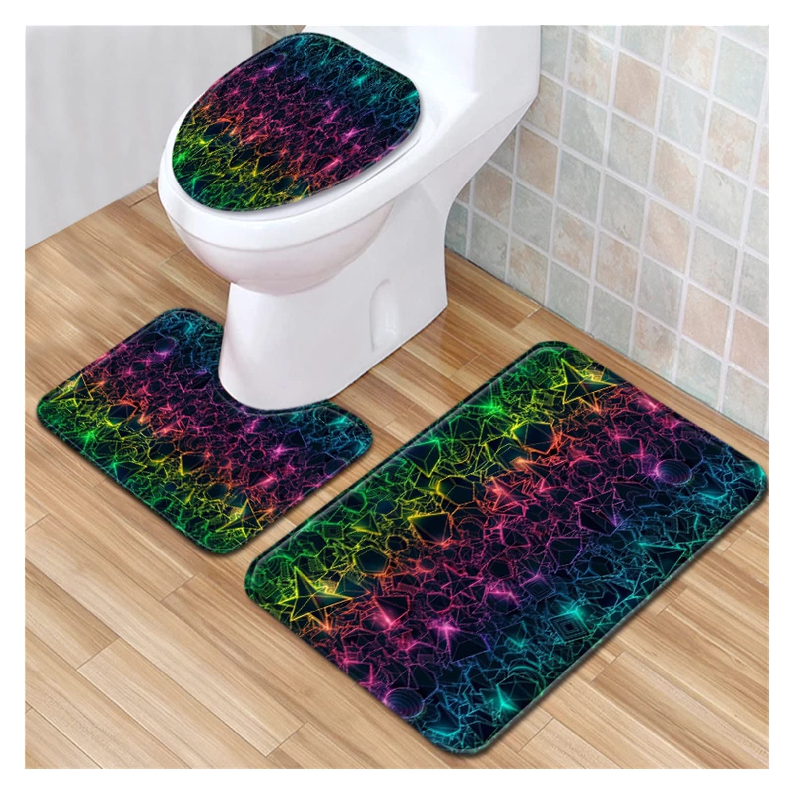 Tapetes de baño para baño Colorido patrón geométrico a rayas alfombra de baño alfombra de baño alfombra de baño antideslizante juego de alfombrillas de baño inodoro de tres piezas