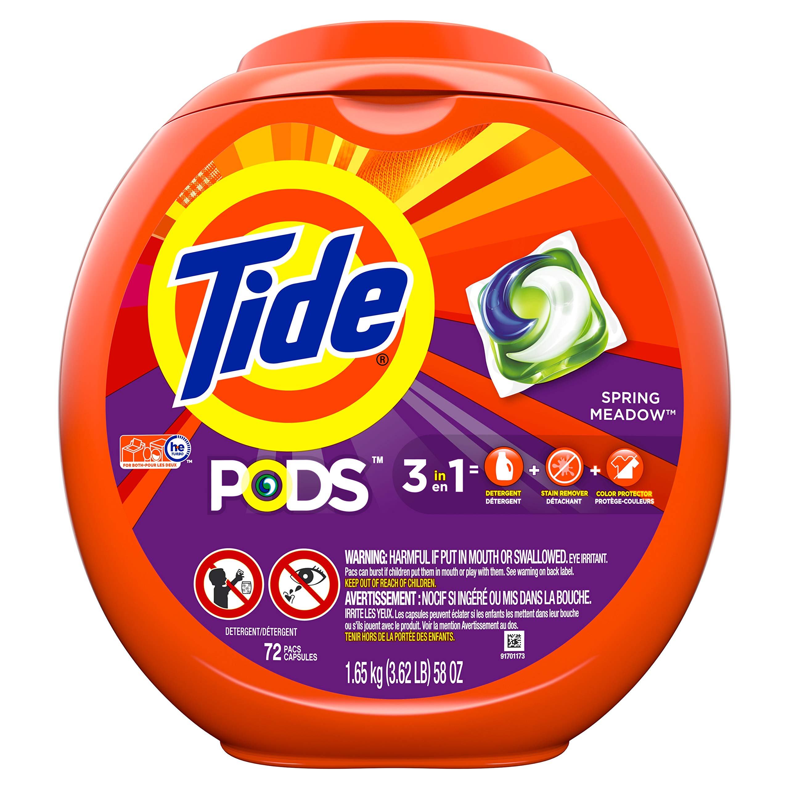 Tide PODS Laundry Detergent Soap PODS, High Efficiency (HE), Spring Meadow Scent, 72 Count