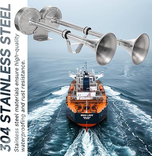 Miniatura 10 de Bocina de barco marino de 12 V, impermeable, de acero inoxidable, bocina de trompeta doble para barcos, barco, velero, yate, vehículo todoterreno