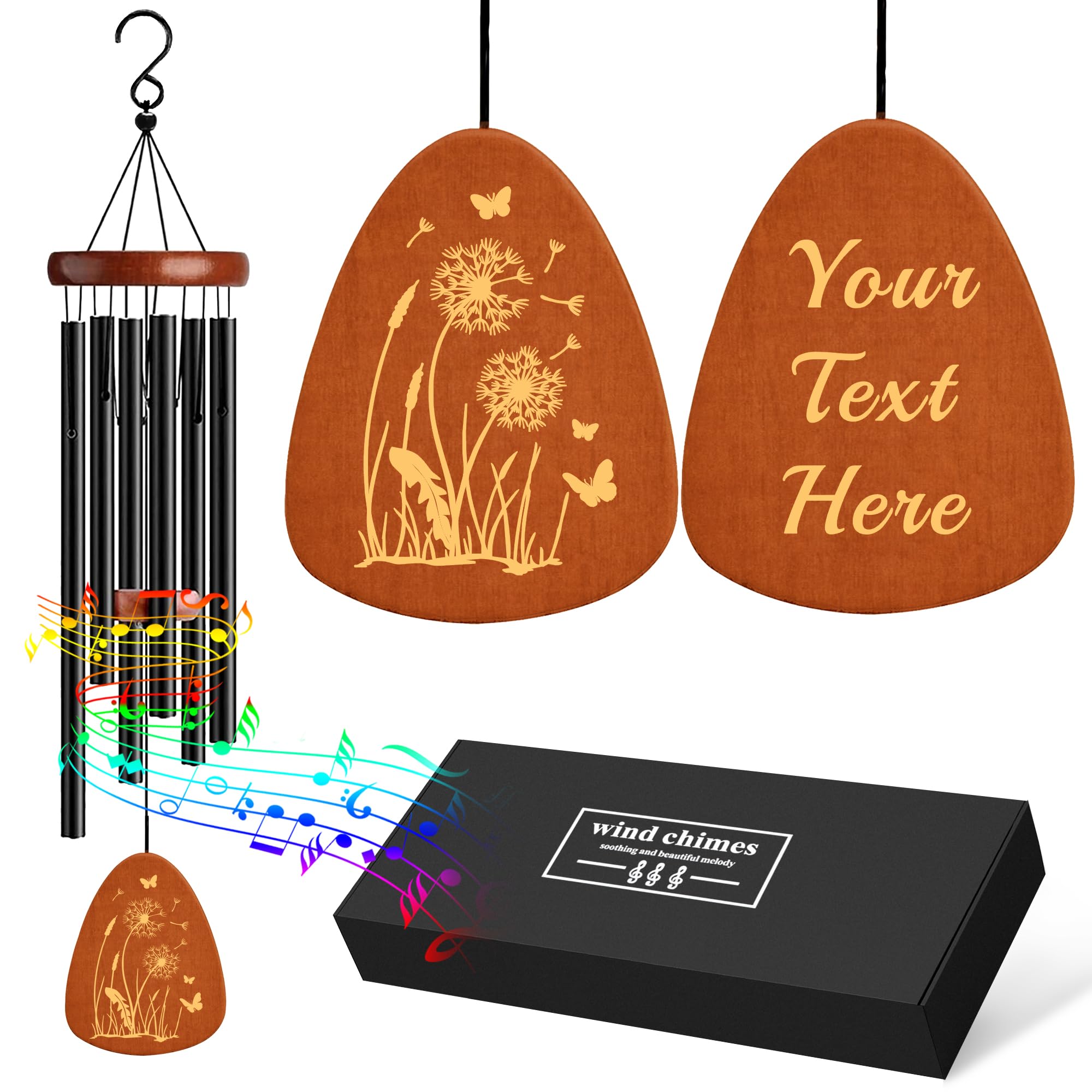 EDSG Thank You Teacher Gifts, Personalised 25.5 Inch Thank You Wind Chimes Gift, Personalised Teacher Gifts, Best Teachers Gift for Thanksgiving(Black, Design 3)