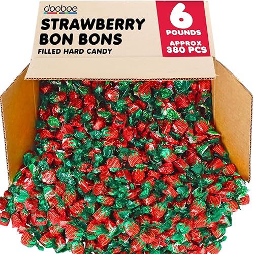 Strawberry Hard Candy - 6 Pounds - Strawberry Filled Bon Bons Bulk - Individually Wrapped Candy for Office - Strawberry