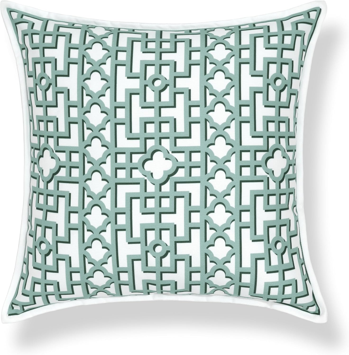 Hofdeco Premium Coastal Hampton Patio Indoor Outdoor Throw Pillow Cover Only, 20"x20" Water Repellent for Backyard, Couch, Poolside, Forest Green Print Fretwork Trellised Screen