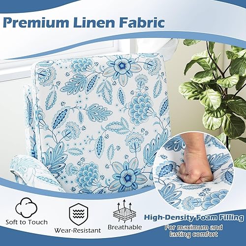 Miniatura 4 de GOFLAME Silla decorativa floral, cómoda silla tapizada con patas de madera de goma y cojín acolchado grueso, sillón individual de respaldo alto,