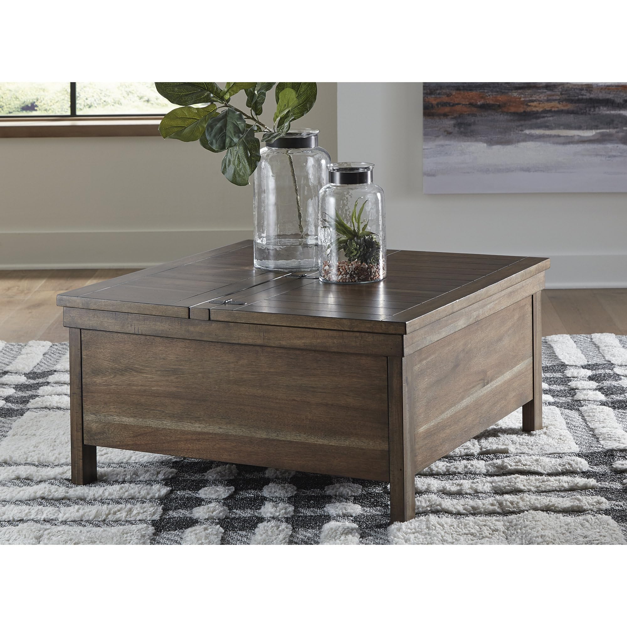 iΦ【 美品 】Ashley リフトトップ カクテルテーブル ナチュラルブラウン Amazon.com: Signature Design by Ashley Moriville Rustic Hinged and