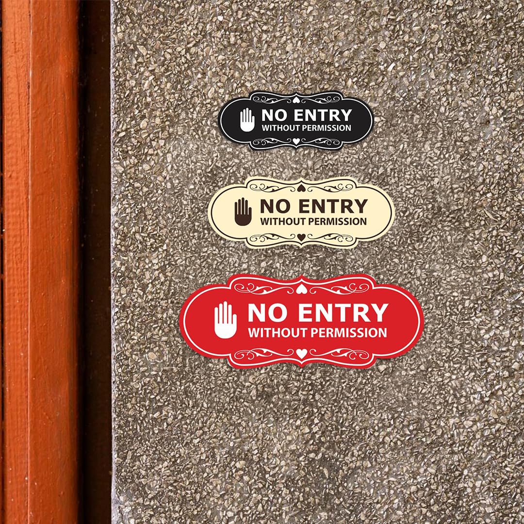 Signs ByLITA Señal de diseño con texto "No Entry Without Permission", color rojo