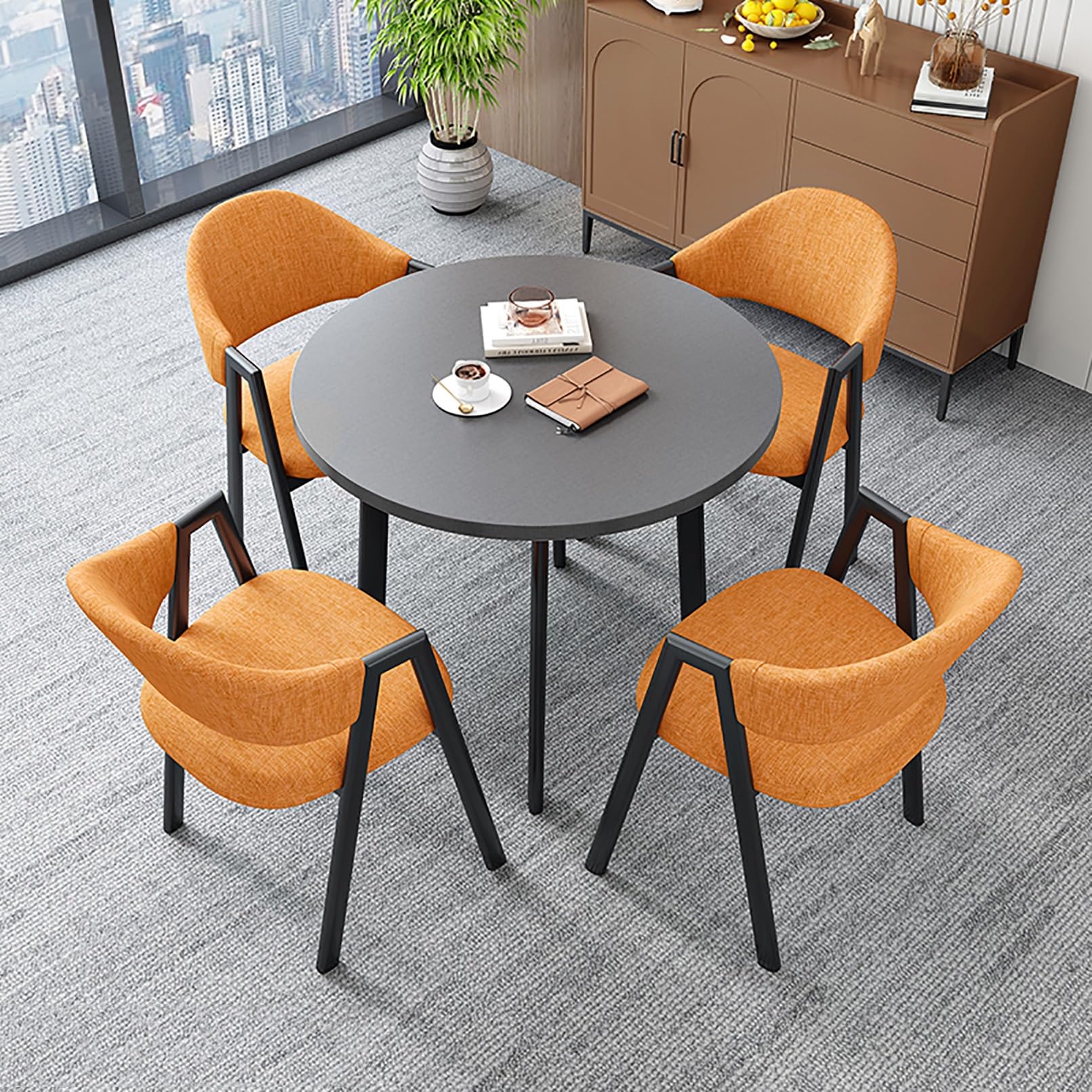 Set da pranzo rotondo a 5 pezzi con 4 sedie, mobili moderni salvaspazio per sala da pranzo, reception ufficio, club, utilizzabile anche come tavolino da caffè per il tempo libero.