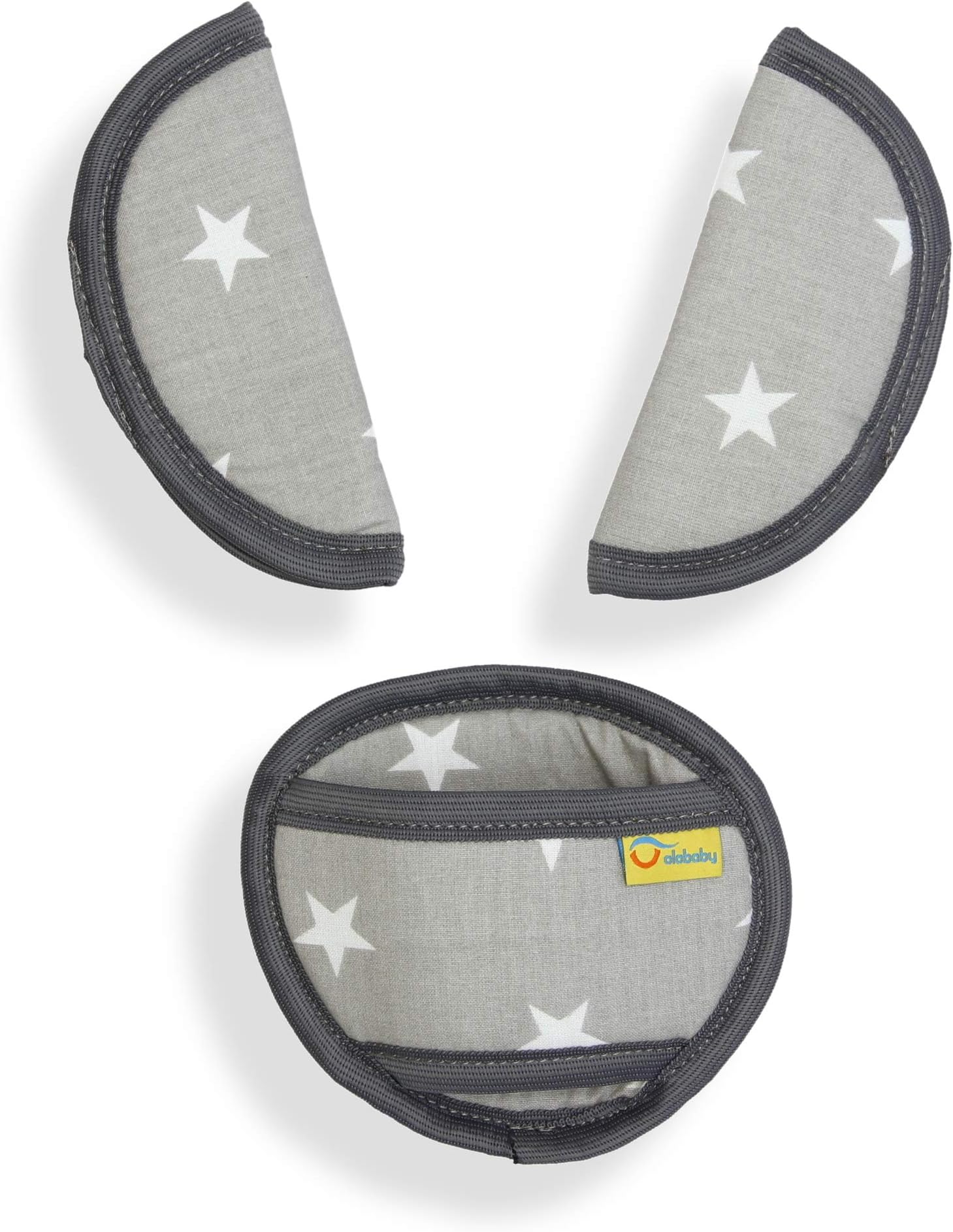 UNIVERSAL Cotton BELTS PADS SHOULDER STRAP and CROTCH Fits most car seat straps (Stars/grey)