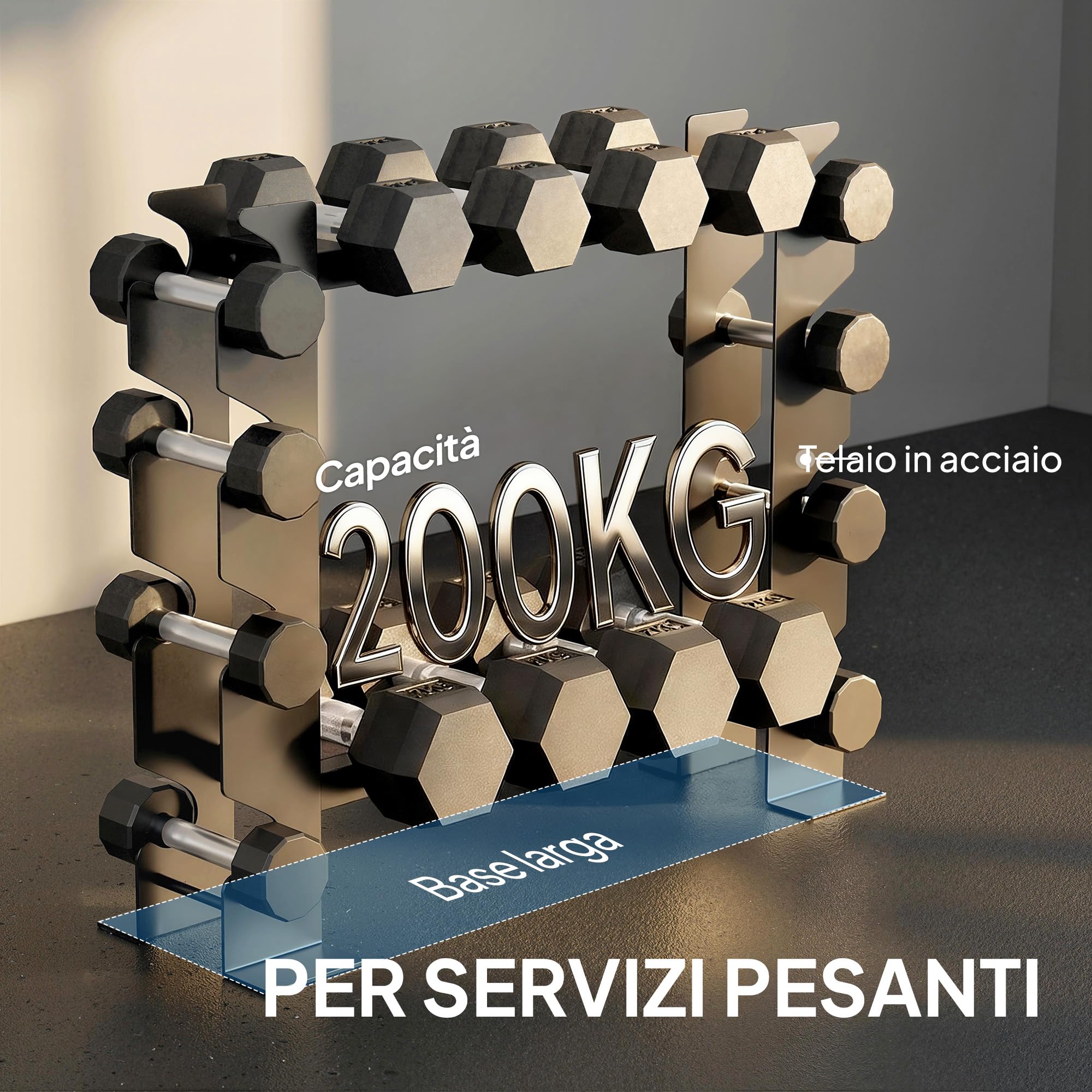 SPORTNOW Porta Pesi Palestra Casa a 4 Ripiani, Rastrelliera Manubri in Acciaio, Supporto per Manubri e Kettlebell, Salvaspazio per Palestra Domestica, Capacità 200 Kg, Nero